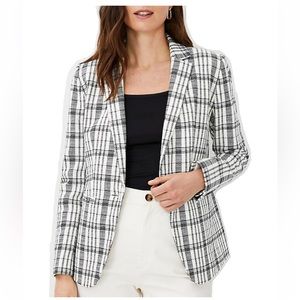 NWT! The Hutton Blazer in Plaid black white 14 large new with tags jacket cotton